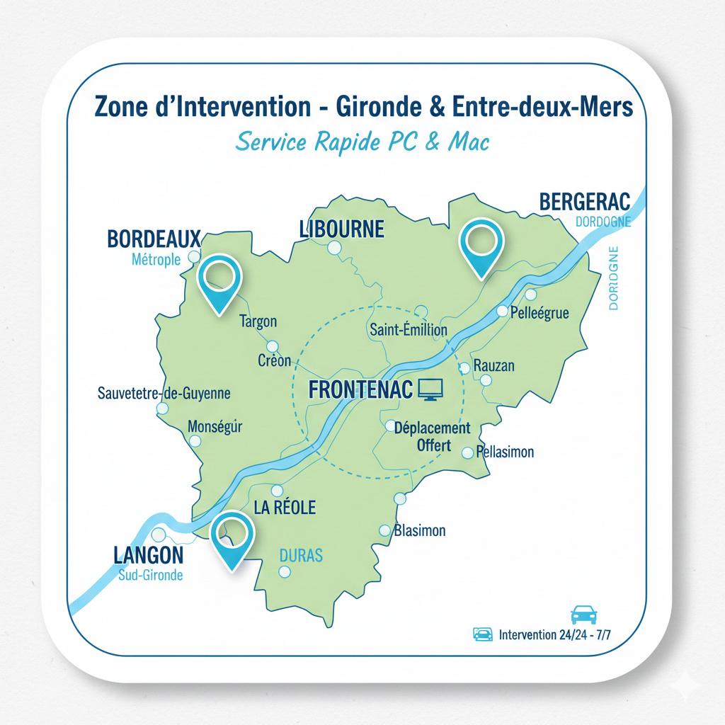 Carte de la zone d'intervention Gironde et Entre-deux-Mers